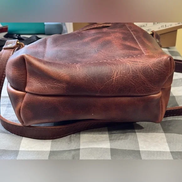 Brown Leather Drawstring Small Lava Bucket Bag - Picture 3 of 5